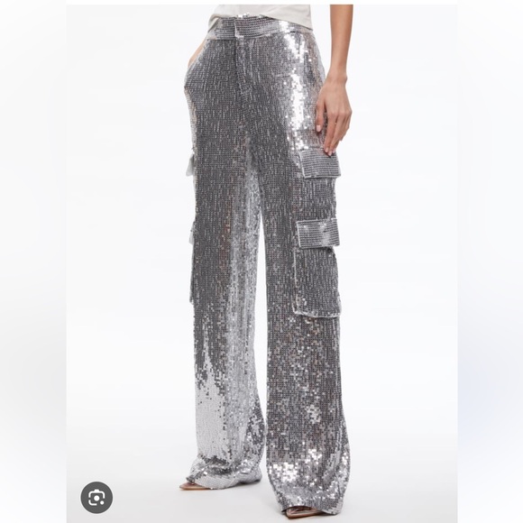 Alice + Olivia Pants - Alice + Olivia Silver Sequin Pants